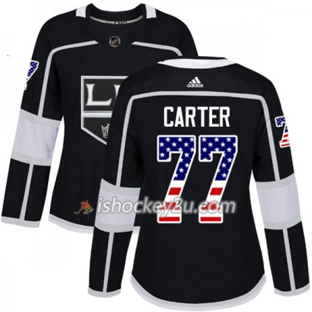 Dame NHL Los Angeles Kings Trøje Jeff Carter 77 Adidas 2017-2018 Sort USA Flag Fashion Authentic